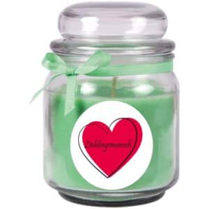 HS Candle Duftkerze & Bonbon Glas Herzen Grün Kokos