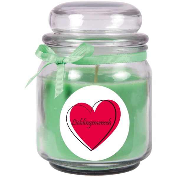 HS Candle Duftkerze & Bonbon Glas Herzen Grün Kokos