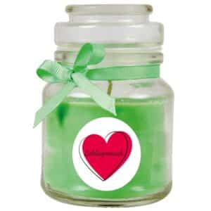 HS Candle Duftkerze & Bonbon Glas Herzen Kokos Grün