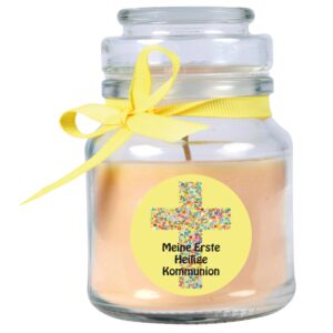 HS Candle Duftkerze & Bonbon Glas Kommunion Gelb Vanille