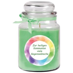 HS Candle Duftkerze & Bonbon Glas Kommunion Grün Kokos