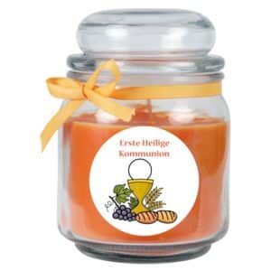 HS Candle Duftkerze & Bonbon Glas Kommunion Honigmelone Orange