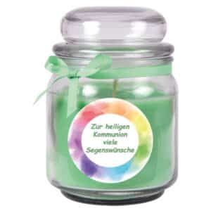 HS Candle Duftkerze & Bonbon Glas Kommunion Kokos Grün