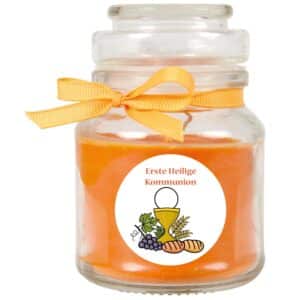 HS Candle Duftkerze & Bonbon Glas Kommunion Orange Honigmelone