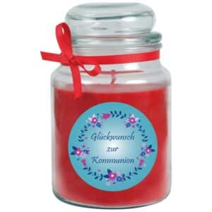 HS Candle Duftkerze & Bonbon Glas Kommunion Rose Rot