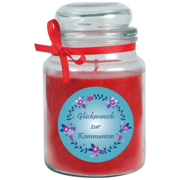 HS Candle Duftkerze & Bonbon Glas Kommunion Rose Rot