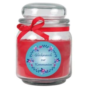 HS Candle Duftkerze & Bonbon Glas Kommunion Rot Rose