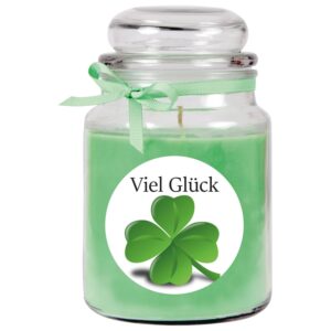 HS Candle Duftkerze & Bonbon Glas Viel Glück Grün Kokos