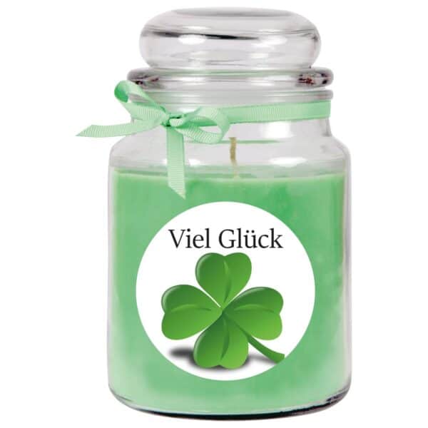 HS Candle Duftkerze & Bonbon Glas Viel Glück Grün Kokos