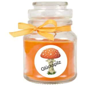 HS Candle Duftkerze & Bonbon Glas Viel Glück Honigmelone Orange