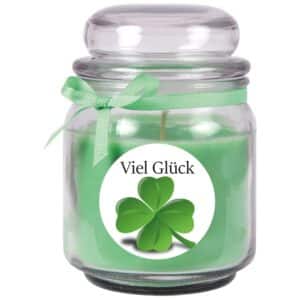 HS Candle Duftkerze & Bonbon Glas Viel Glück Kokos Grün
