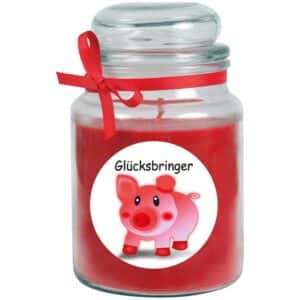 HS Candle Duftkerze & Bonbon Glas Viel Glück Rose Rot