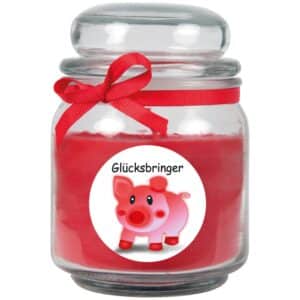 HS Candle Duftkerze & Bonbon Glas Viel Glück Rot Rose