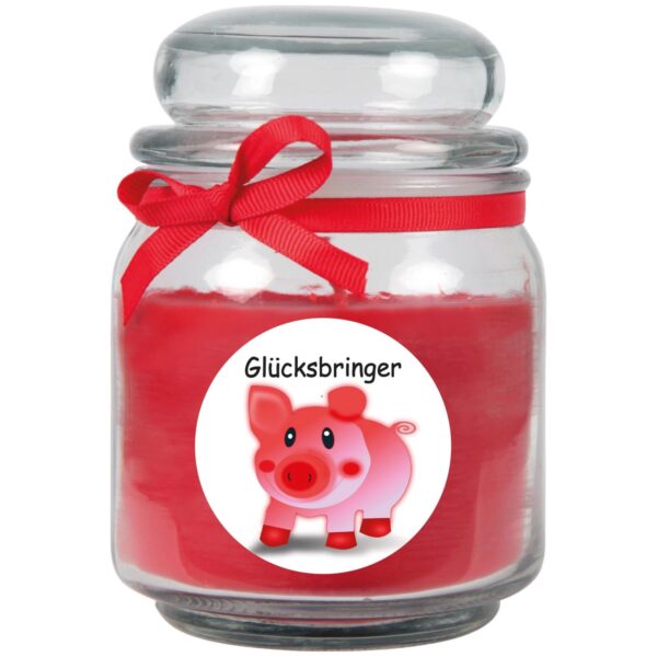 HS Candle Duftkerze & Bonbon Glas Viel Glück Rot Rose