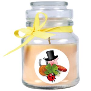 HS Candle Duftkerze & Bonbon Glas Viel Glück Vanille Gelb