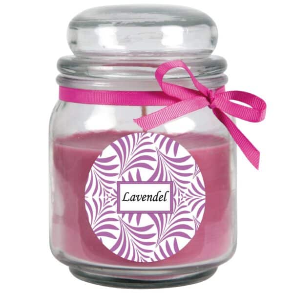 HS Candle Duftkerze & Glas Duft Schriftzug Bonbon Ø9 cm Lavendel