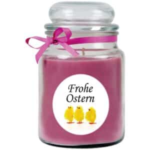 HS Candle Duftkerze & Glas Frohe Ostern Bonbon Ø10 cm Lavendel Küken