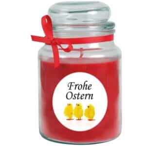 HS Candle Duftkerze & Glas Frohe Ostern Bonbon Ø10 cm Rose Küken
