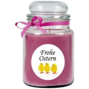 HS Candle Duftkerze & Glas Frohe Ostern Bonbon Ø7 cm Rose Küken