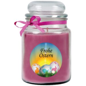 HS Candle Duftkerze & Glas Frohe Ostern Bonbon Ø7 cm Rose Ostereier