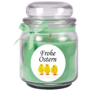 HS Candle Duftkerze & Glas Frohe Ostern Bonbon Ø9 cm Coconut Limes Küken