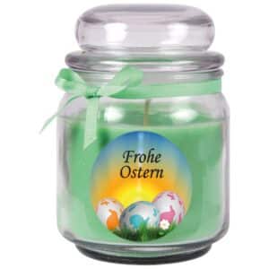 HS Candle Duftkerze & Glas Frohe Ostern Bonbon Ø9 cm Coconut Limes Ostereier