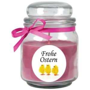 HS Candle Duftkerze & Glas Frohe Ostern Bonbon Ø9 cm Lavendel Küken
