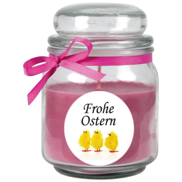 HS Candle Duftkerze & Glas Frohe Ostern Bonbon Ø9 cm Lavendel Küken