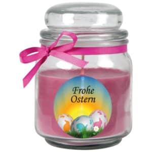 HS Candle Duftkerze & Glas Frohe Ostern Bonbon Ø9 cm Lavendel Ostereier