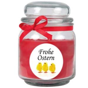HS Candle Duftkerze & Glas Frohe Ostern Bonbon Ø9 cm Rose Küken