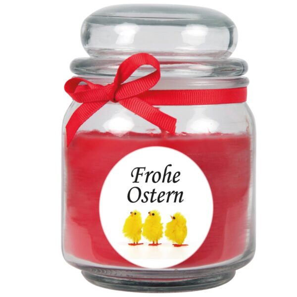 HS Candle Duftkerze & Glas Frohe Ostern Bonbon Ø9 cm Rose Küken
