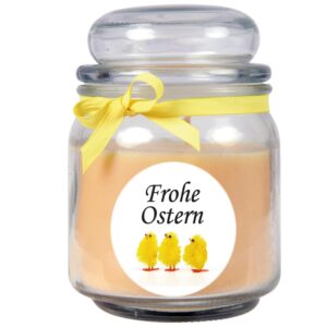 HS Candle Duftkerze & Glas Frohe Ostern Bonbon Ø9 cm Vanille Küken