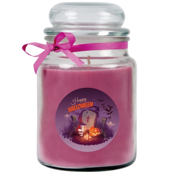HS Candle Duftkerze & Glas Halloween Lila Bonbon 110h