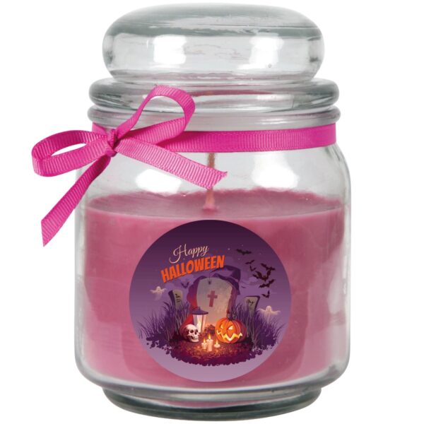 HS Candle Duftkerze & Glas Halloween Lila Bonbon 70h