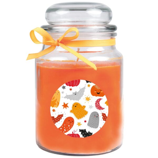 HS Candle Duftkerze & Glas Halloween Orange Bonbon 110h