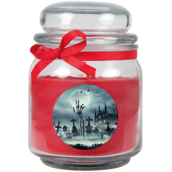 HS Candle Duftkerze & Glas Halloween Rot Bonbon 70h