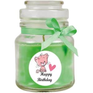 HS Candle Duftkerze & Glas Happy Birthday Bonbon Coconut Katze Limes