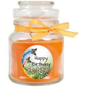 HS Candle Duftkerze & Glas Happy Birthday Bonbon Honigmelone Schmetterling