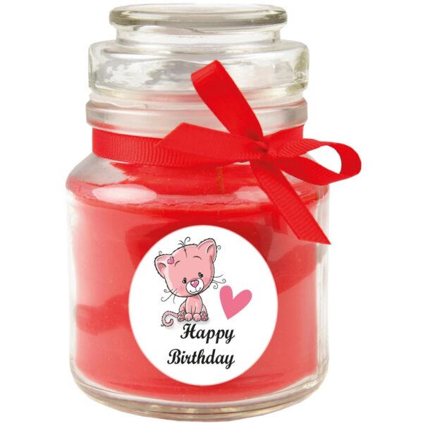 HS Candle Duftkerze & Glas Happy Birthday Bonbon Katze Rose