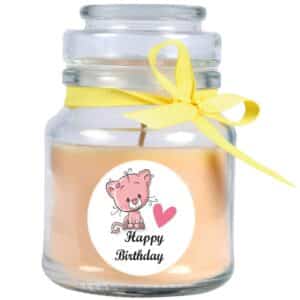HS Candle Duftkerze & Glas Happy Birthday Bonbon Katze Vanille