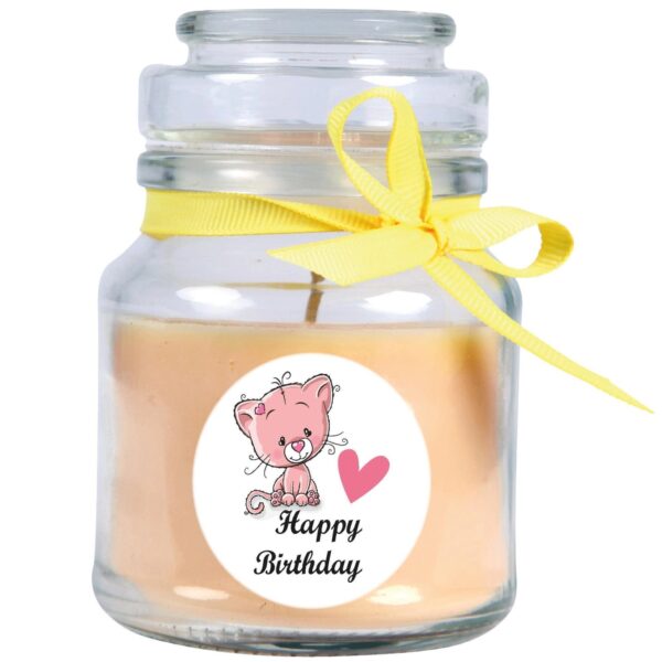 HS Candle Duftkerze & Glas Happy Birthday Bonbon Katze Vanille