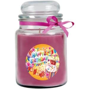 HS Candle Duftkerze & Glas Happy Birthday Bonbon Lavendel Cupcake