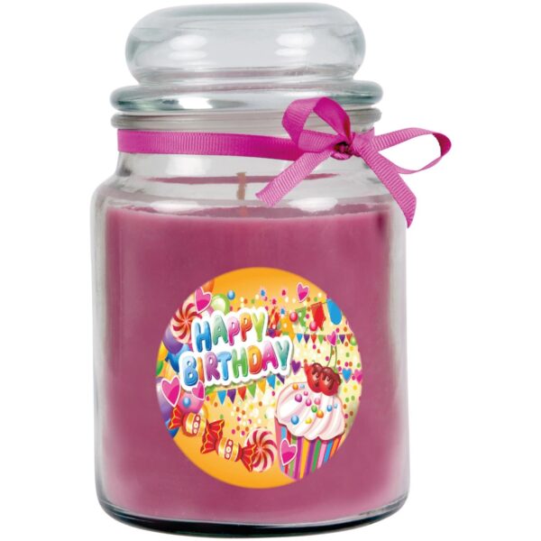 HS Candle Duftkerze & Glas Happy Birthday Bonbon Lavendel Cupcake