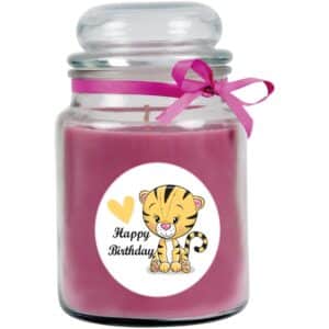 HS Candle Duftkerze & Glas Happy Birthday Bonbon Lavendel Tiger