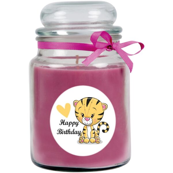 HS Candle Duftkerze & Glas Happy Birthday Bonbon Lavendel Tiger