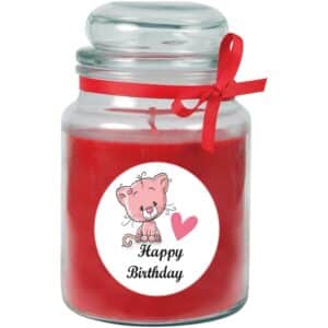 HS Candle Duftkerze & Glas Happy Birthday Bonbon Rose Katze