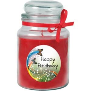 HS Candle Duftkerze & Glas Happy Birthday Bonbon Rose Schmetterling