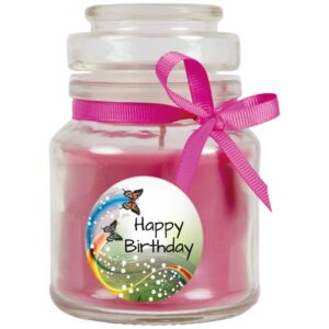 HS Candle Duftkerze & Glas Happy Birthday Bonbon Schmetterling Lavendel