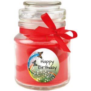 HS Candle Duftkerze & Glas Happy Birthday Bonbon Schmetterling Rose