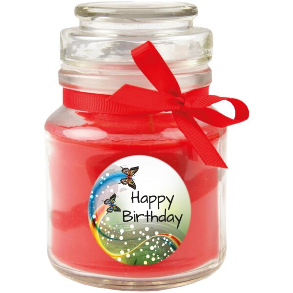 HS Candle Duftkerze & Glas Happy Birthday Bonbon Schmetterling Rose